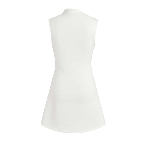SOLD -NWT Cider White Mock Neck Sleeveless Ruched A-Line Skater Short Mini Dress - Picture 4 of 9